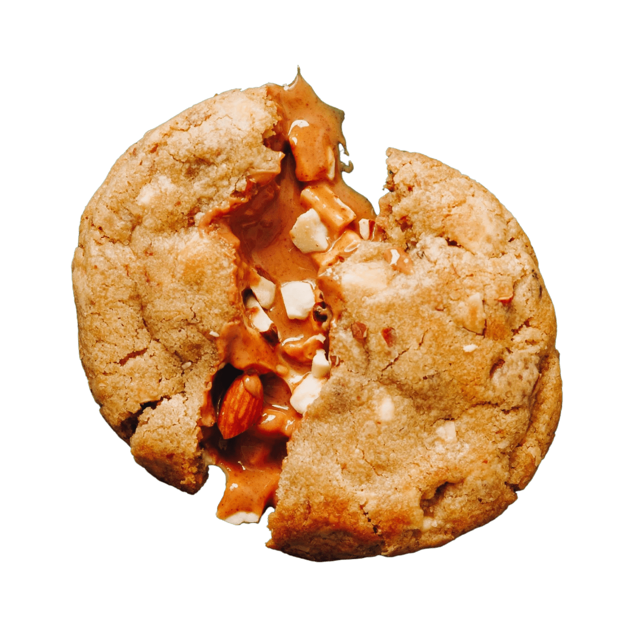 Almondy be okay cookie, almonds, top view cookie in half