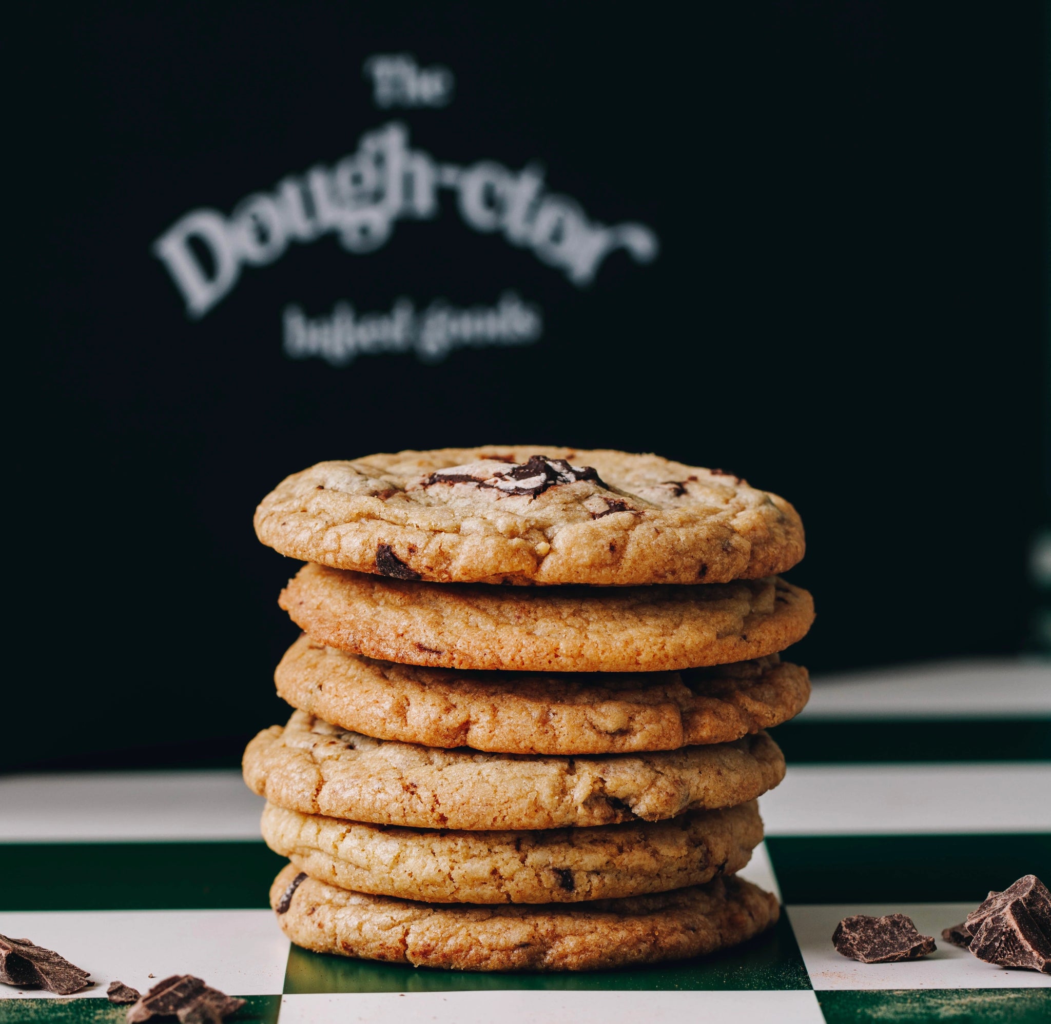 FLATLINE PACKS - flatline cookie - The Dough - ctor Baked Goods - removed from packaging - stacked cookies - side view