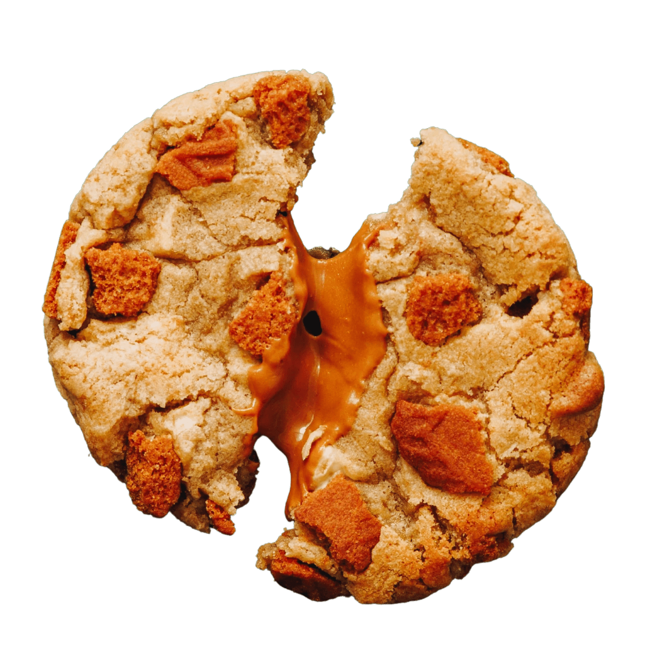 cookie filled with Biscoff® spread top view cookie in half 